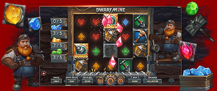 Creusez à la recherche de pierres précieuses dans le jeu de casino Dwarf Mine !